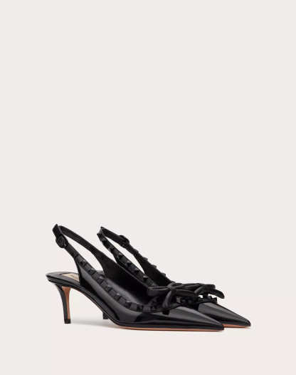 ROCKSTUD BOW SLINGBACK PUMP IN PATENT LEATHER WITH MATCHING STUDS 60MM